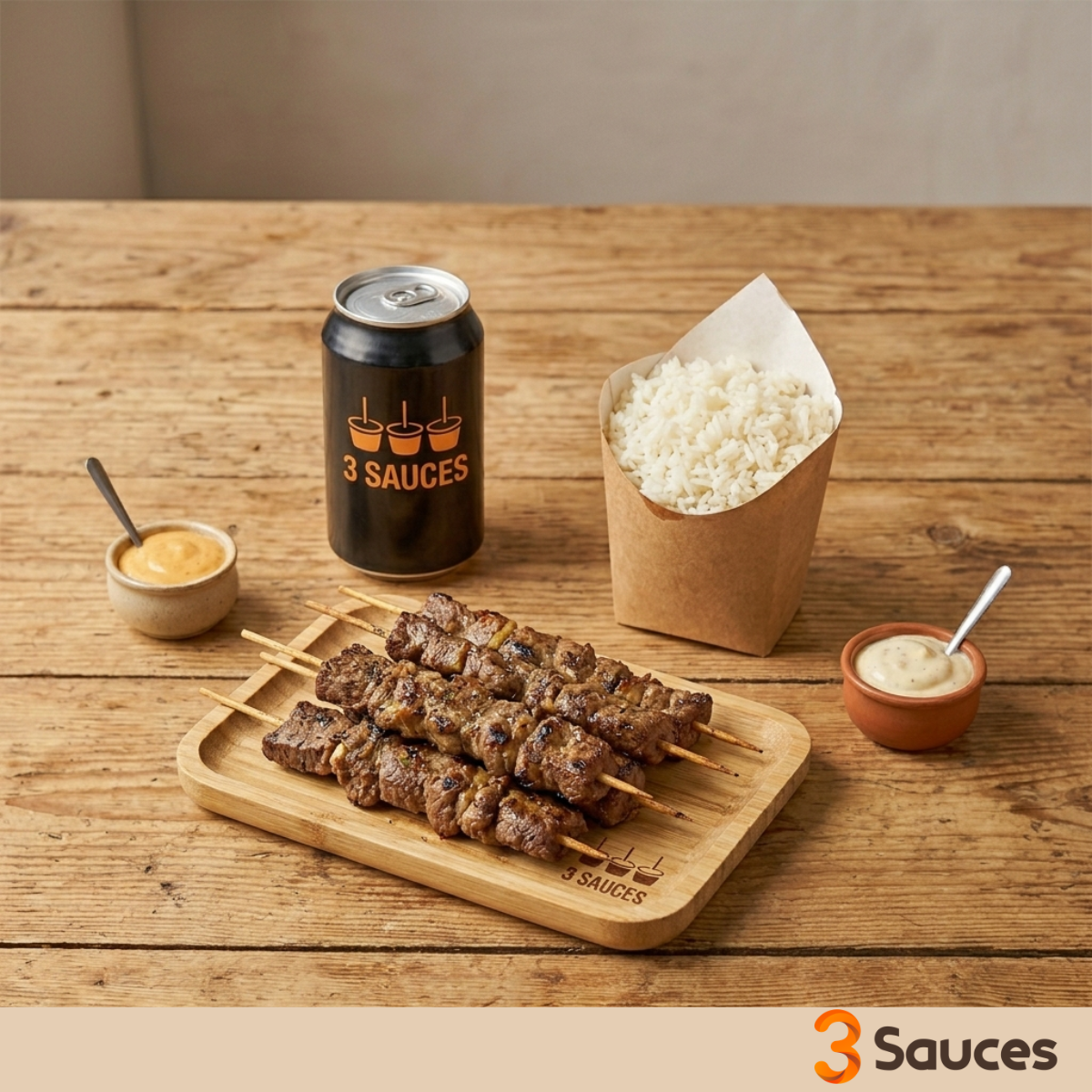 BOEUF SOLO - 5 brochettes + Accompagnement + 1 Canette