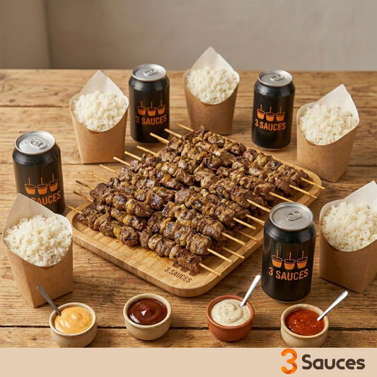 BOEUF TRIBU - 30 brochettes + accompagnement + 6 Canettes
