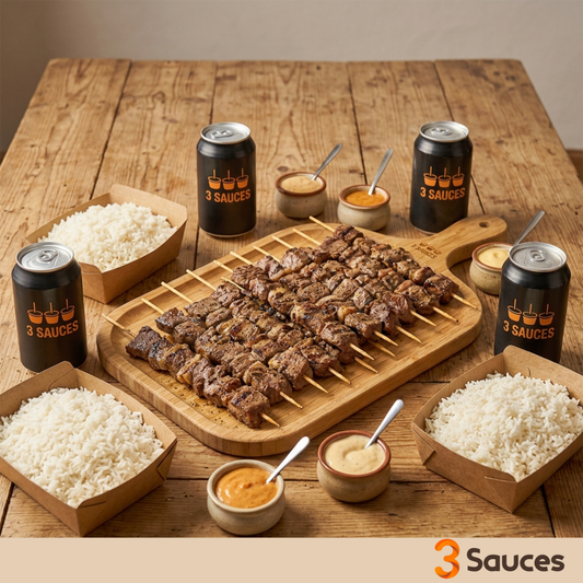 BOEUF SQUAD - 20 brochettes + accompagnement + 4 Canettes