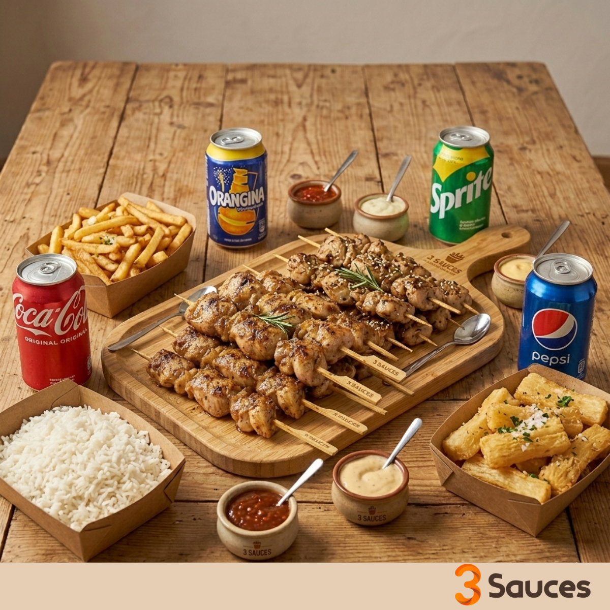 CROUPION SOLO - 5 brochettes de croupion + accompagnement +1 canette